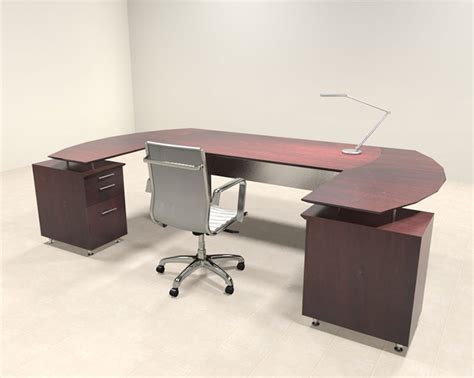 3pc Modern Contemporary U Shaped Executive Office Desk Set Mt Med O8