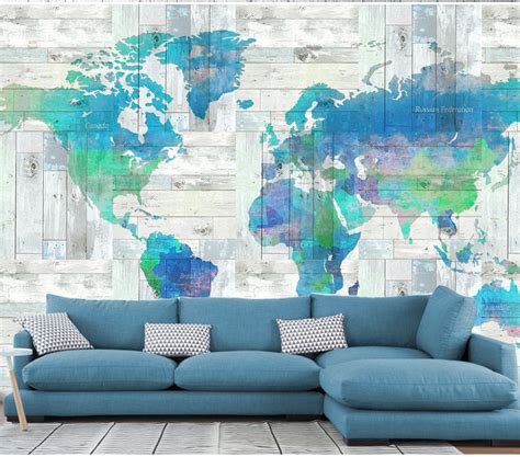 World Map Wall Mural Modern Home Decor For Living Room Bedroom Etsy