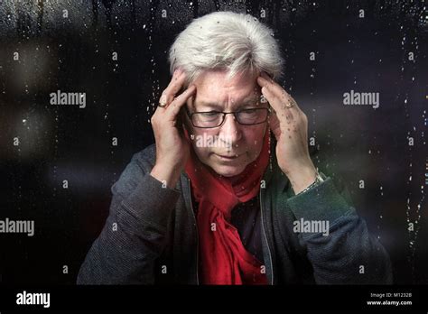 Stressed Depressed Man Emotional Portrait Looking Down Hands On Head At