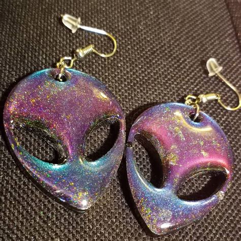 Holographic Rainbow Alien Earrings Etsy