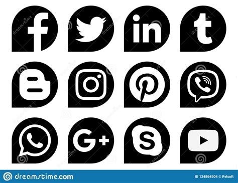 Popular Social Media Black Drops Icons Editorial Stock Image