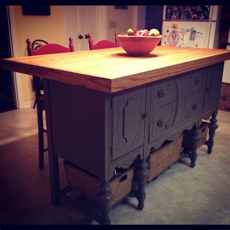 Custom Kitchen Island Handcrafted From An Antique Buffet By My Husband For My Anniversary