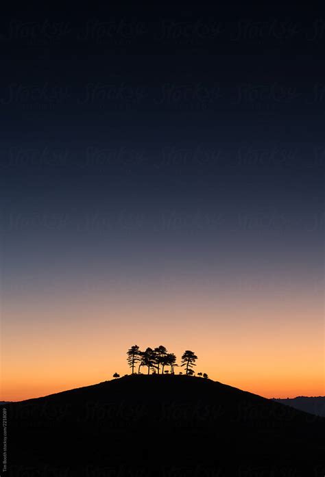 Sunrise Behind The Silhouette Of A Tree Topped Hill Del Colaborador