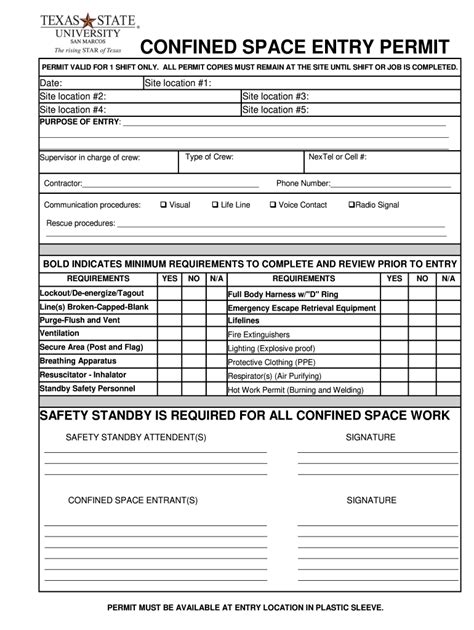 Blank Confined Space Form Fillable Fill Out And Sign Cloud Hot Girl