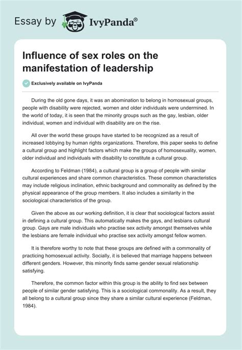 Influence Of Sex Roles On The Manifestation Of Leadership 630 Words Essay Example