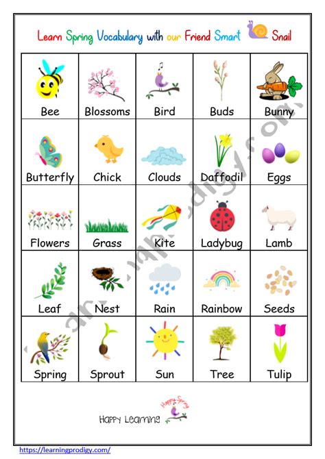 Free Spring Vocabulary For Preschoolersspring Words Chart