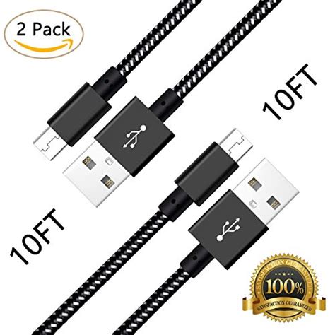 Micro Usb Cable2pack 10ft Long Nylon Braided High Speed 20 Usb To