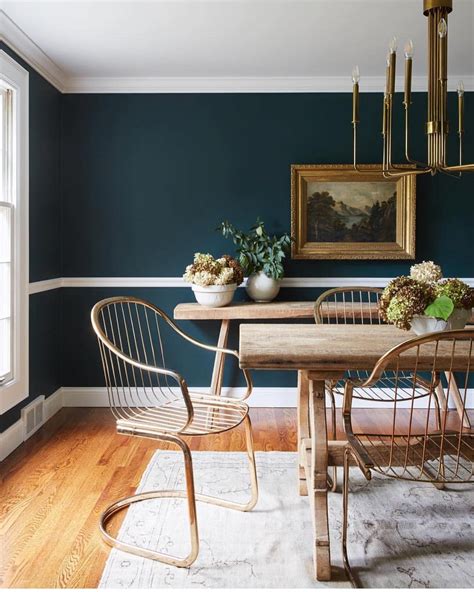 By Leannefordinteriors Beautiful Dining Room With Dark Blue Walls