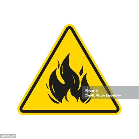 Fire Warning Sign Flammable Icon Flame Danger Triangle Label Vector