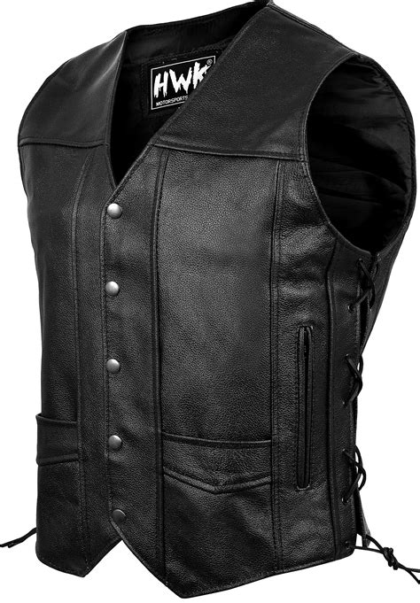Leather Motorcycle Vest For Men Black Classic Vintage Club Riding Biker