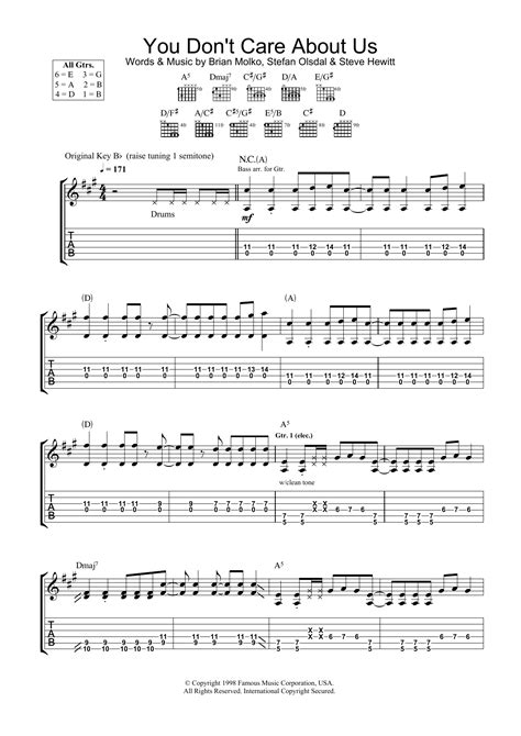 You Don T Care About Us By Placebo Guitar Tab Guitar Instructor