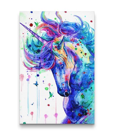 3d Printed Cartoon Colorful Unicorn Canvas Print Unicorn Painting