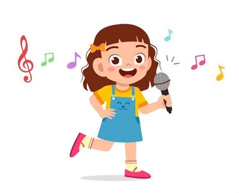 Premium Vector Happy Cute Kid Girl Sing With Smile Crianças Fofas