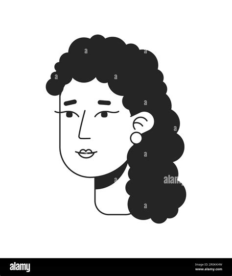 Naturally Curly Haired Pretty Woman Monochrome Flat Linear Character Head Stock Vector Image