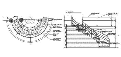 Circular Stairways Section And Constructive Structure Details Dwg File