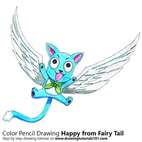Happy From Fairy Tail Colored Pencils Drawing Happy From