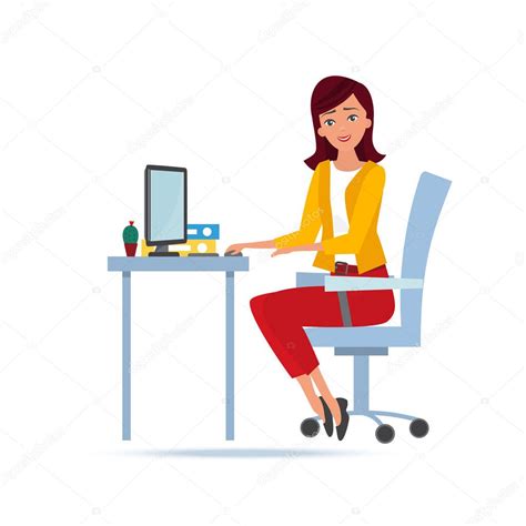 Young Beautiful Woman Working Cartoon Character Person In