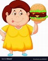 Fat girl cartoon smiling and ready to eat a big ha