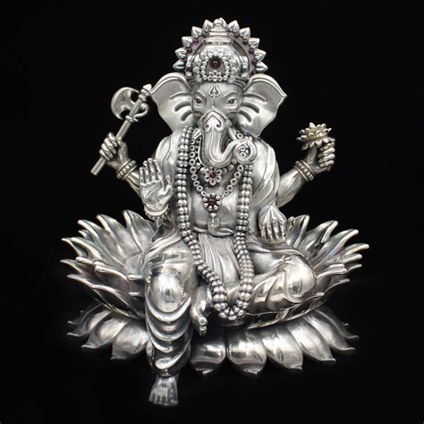 Silver Ganesh Idol Murti Ganesh Silver Idol With Lotus