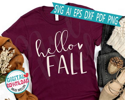 Hello Fall Svg Eps Dxf Pdf Png  Fall Saying And Autumn Etsy Fall