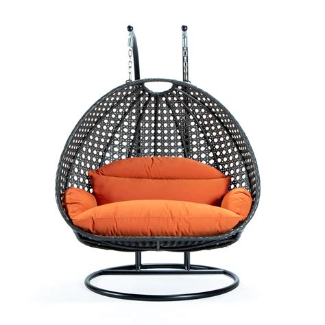 Leisuremod Charcoal Wicker Hanging 2 Person Egg Shaped Swing Chair