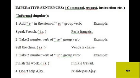 Expressing a command, request, or strong encouragement come here! is an imperative sentence. Imperative Sentences in French language - YouTube