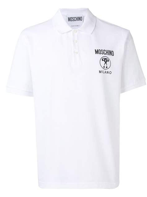 Moschino Double Question Mark Logo Polo Shirt In White Modesens