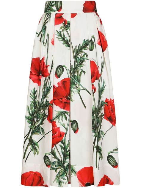 Dolce And Gabbana Poppy Print High Waisted Skirt Farfetch