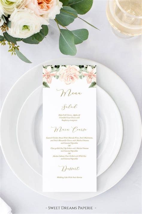 And by personalizing the colors, fonts, and wording, you can turn these. Blush and Gold Printable Wedding Menus, Botanical Floral ...