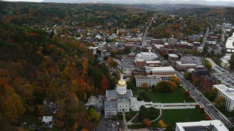 55k Stock Footage Aerial Video Orbiting Vermont State House In Autumn