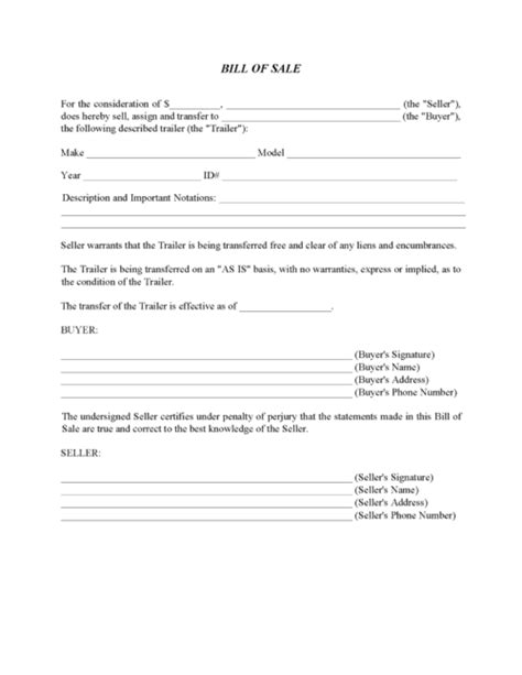 Alabama Trailer Bill Of Sale Form Free Printable Legal Forms