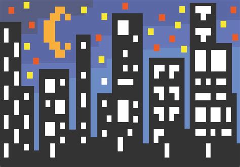 Pixel Art Depicting A Night Cityvector Breaks Down Into Segments For