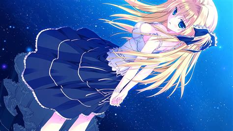 Anime Anime Girls Blonde Long Hair Blue Eyes Looking Away Wallpaper Resolution1920x1080 Id