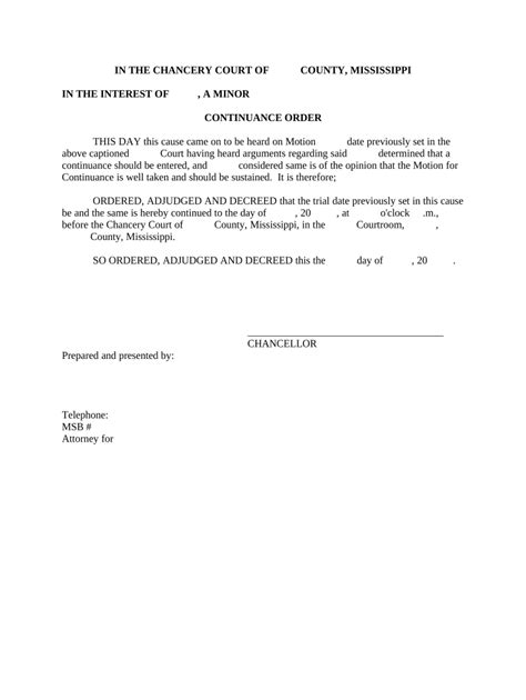 Continuance Order Mississippi Form Fill Out And Sign Printable Pdf