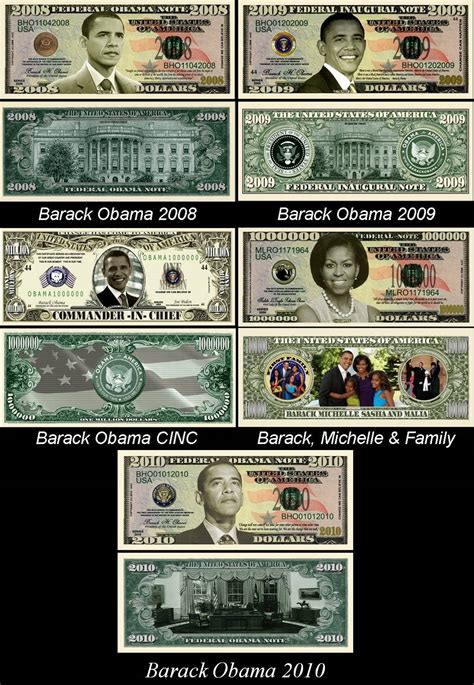 All Five Barack Obama Presidential Dollar Bills