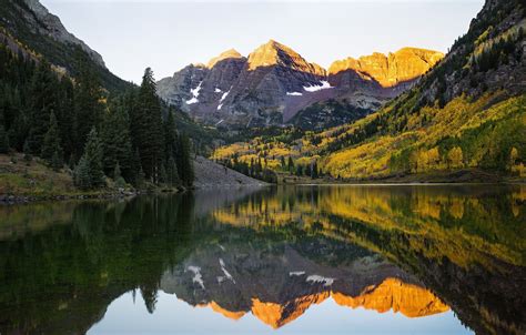 Lake Mountains Reflection Forest Snow Forest Maroon Bells