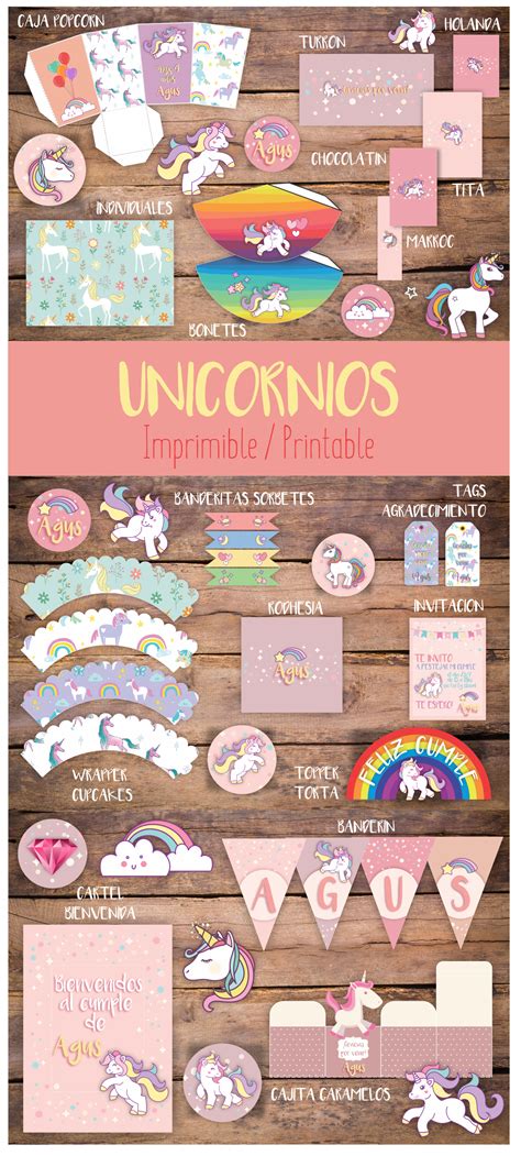 Unicornios Kit Imprimible Candy Bar Y Decoración 35000 Cumples De