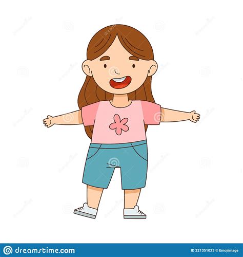 Happy Little Girl Standing With Open Arms For Hug Vector Illustration