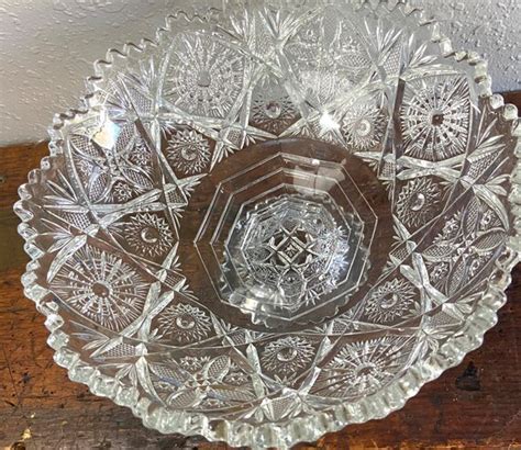 Antique American Brilliant Period Cut Glass Bowl With Star Etsy