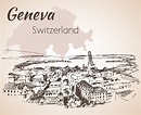 Paisaje Urbano Dibujado Mano Ginebra, Suiza Ilustración del Vector ...