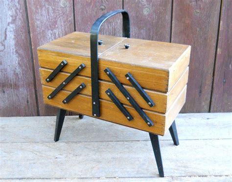 Unusual And Beautiful S Two Tone Wooden Cantilevered Sewing Box