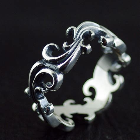 Japan Gothic Jewelry Hollow Waves 925 Sterling Silver Gothic Ring Men