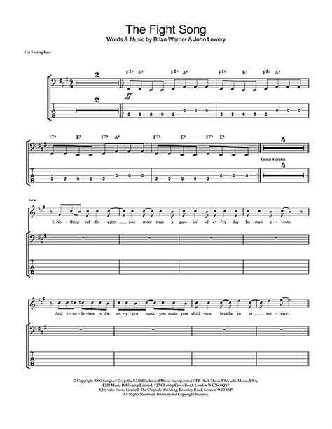 Bernard wright ,, marcus miller ,, bread sandwiches,, bass jam. The Fight Song Bass Guitar Tab by Marilyn Manson (Bass Guitar Tab - 23549)