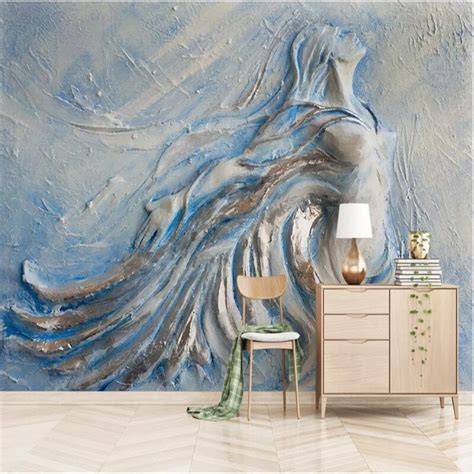 Custom Wallpaper 3d Stereoscopic Embossed Blue Beauty Oil Painting