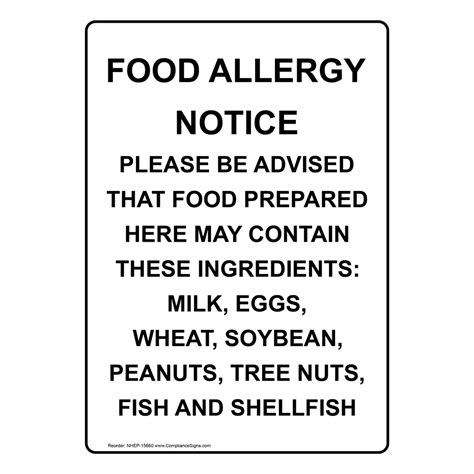 White Vertical Sign Food Allergy Notice Please Be Advised