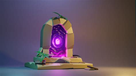 3d Model Low Poly Portal Stone Door With Light In Middle Vr Ar Low