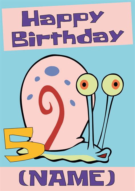 Theme Inspired Kids Adult Personalised Birthday Card Spongebob Gary Bi