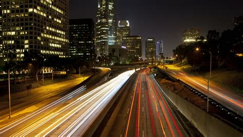 Night Freeway Traffic In Los Angeles City Stock Footage