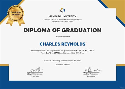 Free Diploma Of Graduation Certificate Template In Psd Ms Word