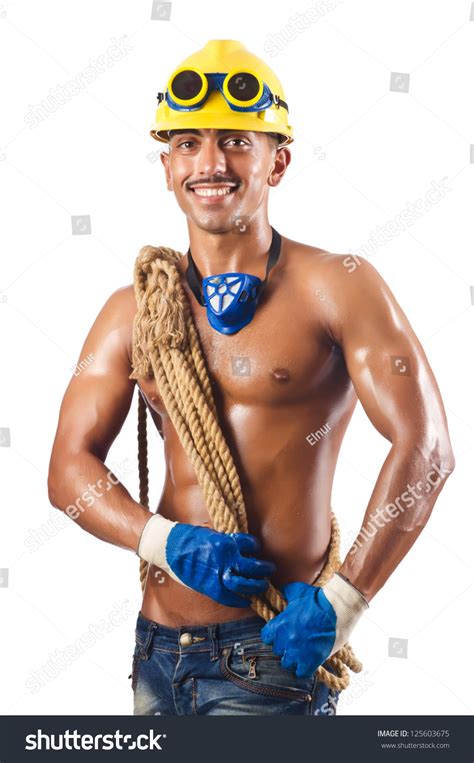 Naked Construction Worker On White Foto Stock 125603675 Shutterstock